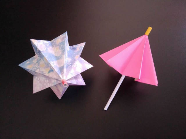 可以收缩的迷你雨伞折纸,简单几步就做好,手工diy折纸