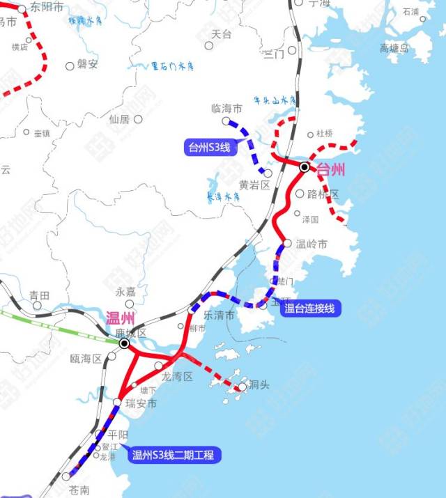 温台都市圈规划3条城际铁路,分别从临海-黄岩,虹桥-温岭和瑞安-苍南