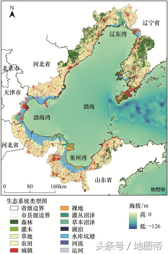 渤海由辽东湾,渤海湾,莱州湾和海盆组成,入海的主要河流有黄河