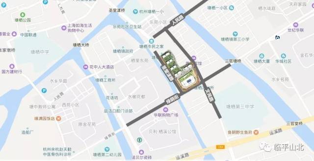 塘栖镇,地块 东侧文苑路为现状道路,南侧为现状绿荫街,规划用地面积