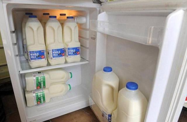 冰箱里的食物少之又少,因为空间都被牛奶占了,不过每天喝将近6升的