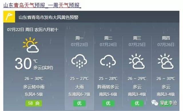 我们来看看青岛的一周天气预报 嗯,明天大雨,后天也有雨 看来是这次