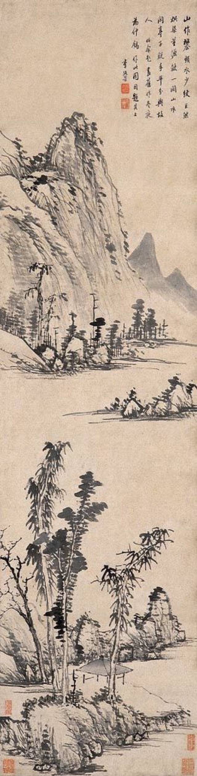 李流芳 秋林亭子图 轴 纸本设色 122×40.2cm