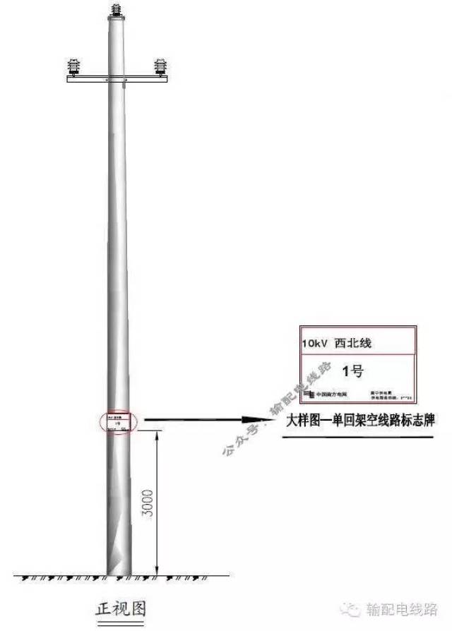 3.2 单回架空线路电杆标志牌安装