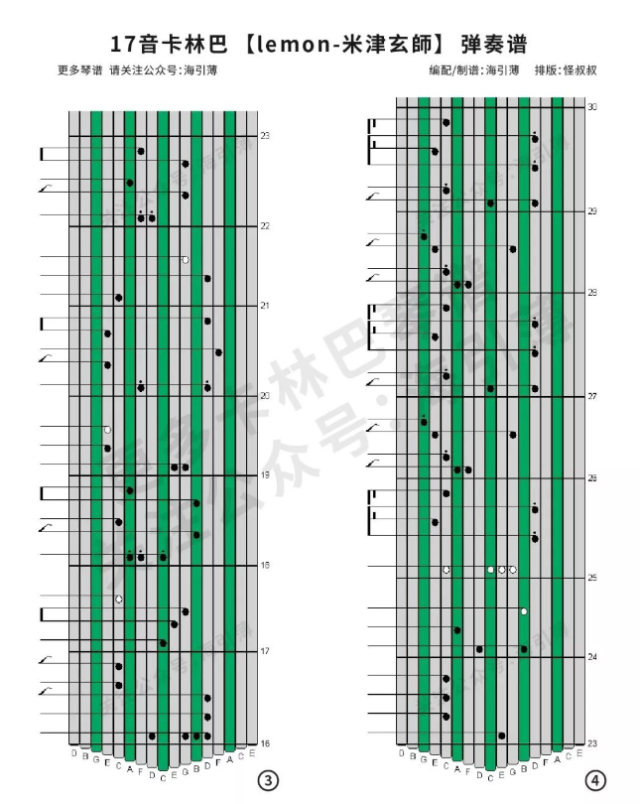 卡林巴琴曲谱|拇指琴谱《lemon》米津玄师《非自然死亡》