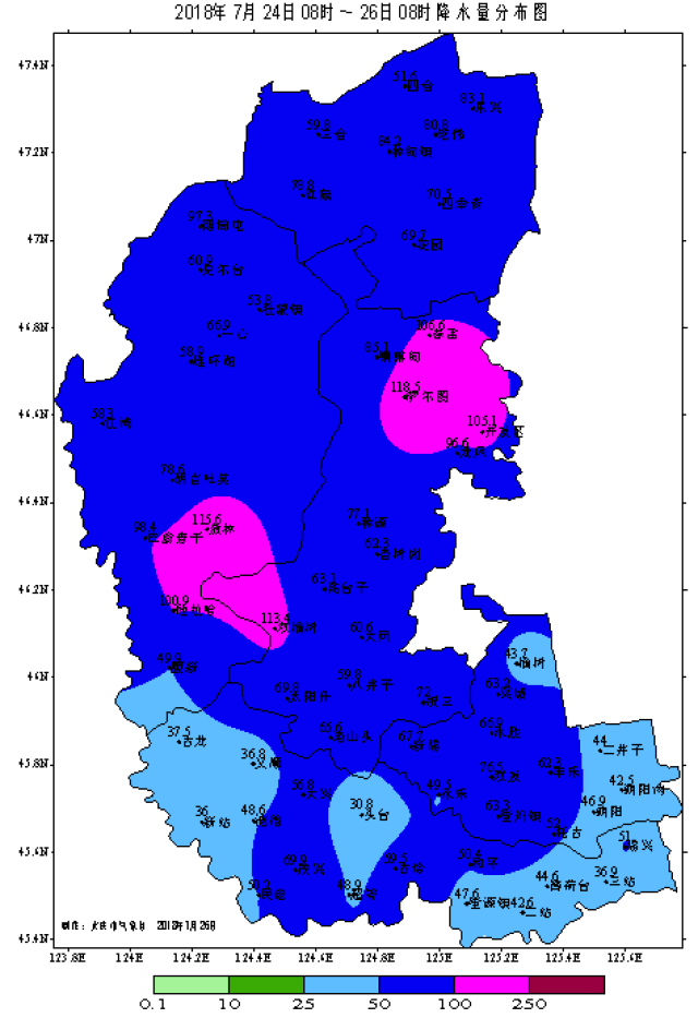 日08时～26日08时降水量统计表 区 域 市区 林甸 杜尔伯特 肇州 肇源