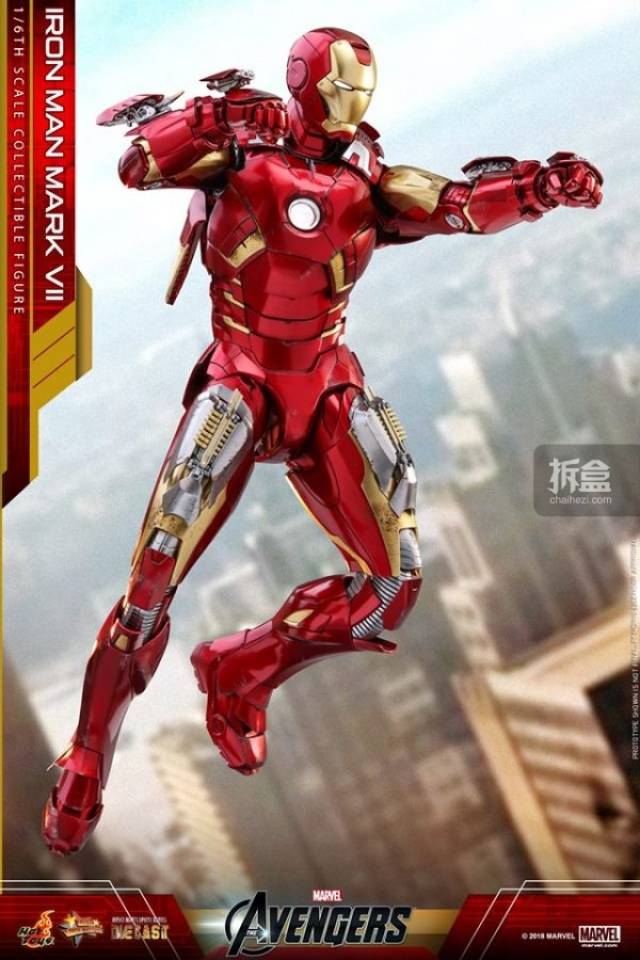 hottoys 漫威电影《复仇者联盟1》1:6 合金钢铁侠 mk7 可动人偶