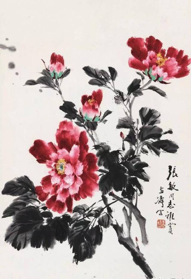 花开富贵蝶蜂飞,国画大师王雪涛牡丹花作品