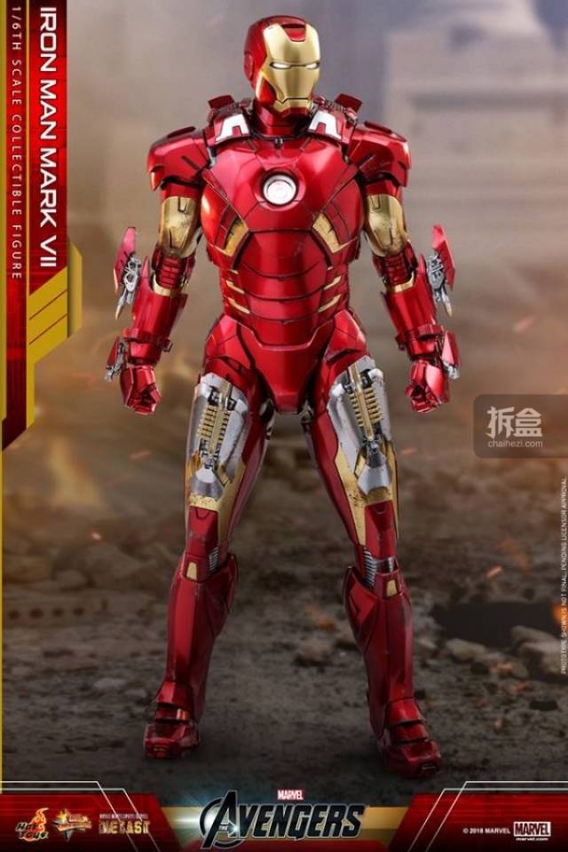 hottoys 漫威电影《复仇者联盟1》1:6 合金钢铁侠 mk7 可动人偶