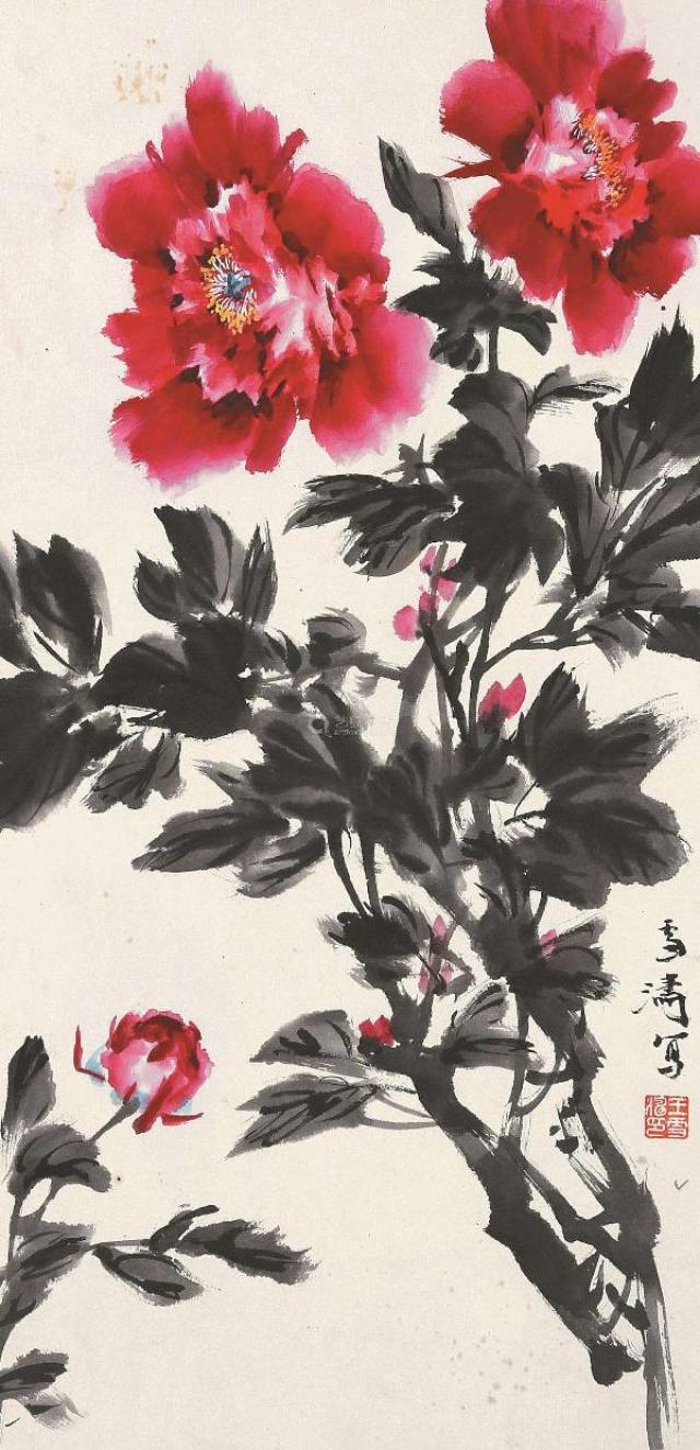 花开富贵蝶蜂飞,国画大师王雪涛牡丹花作品
