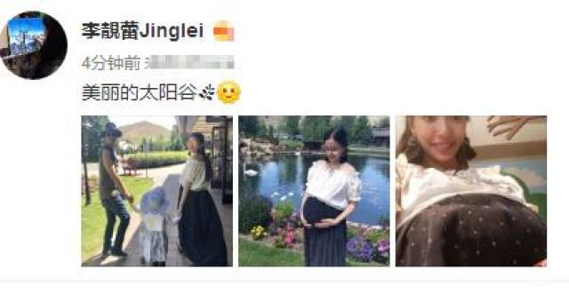 王力宏老婆晒一家四口牵手合照,李靓蕾心情好孕肚好大