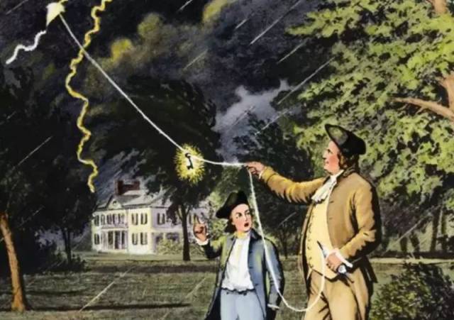 1752年 美国发明家富兰克林做了一个把风筝放到雷雨云里去的实验,发现