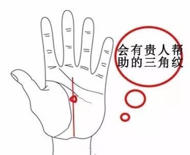 ①三角纹:出现在手掌中心的三角纹是大吉大利的手相.