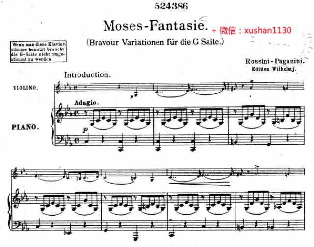 摩西幻想曲 帕格尼尼(小提琴独奏谱+钢琴谱)
