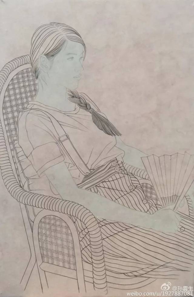 02 工笔都市系列 《白夜》 2008年72×92cm皮纸矿物色箔 工笔画的技法
