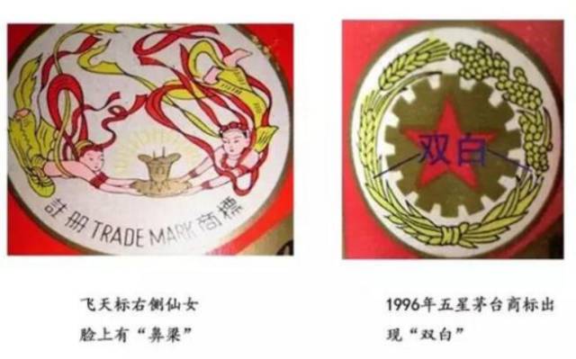 商标特征 飞天标右侧仙女脸上有"鼻梁(1989年以前无鼻梁.