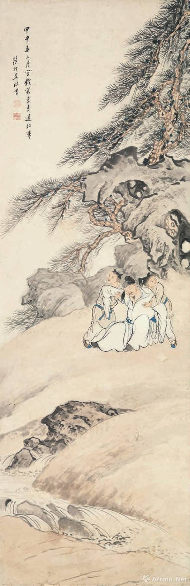 太白醉酒图 吴镜汀 中国画 102cm×33cm 1944年