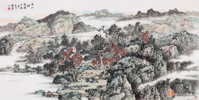 何新起最新力作写意山水画作品《溪山幽隐图》