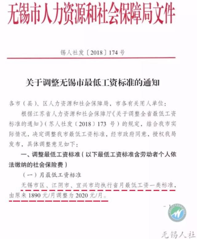 红头文件来了!江阴最低工资标准提高为:2020元/月,18.5元/小时!