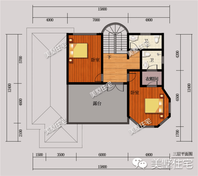 卧室可以作为老人房 1室 2厅 1厨 1公卫 1私卫 1储物间 1更衣室 二层