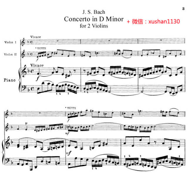 巴赫d小调双小提琴协奏曲bwv1043(小提琴分谱 钢琴伴奏谱)