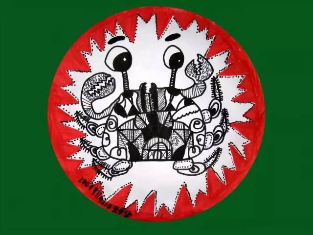 少儿美术参考课例|线描装饰画螃蟹