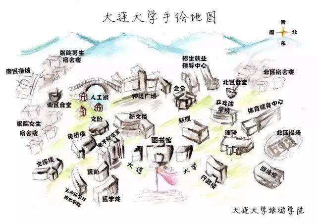 大外手绘简洁版 大连工业大学 " 学校总占地面积1080亩,总建筑面积