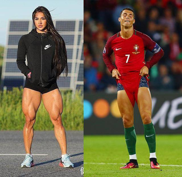 阿塞拜疆肌肉女大腿比c罗还粗,网友:足球与健美没有可比性!