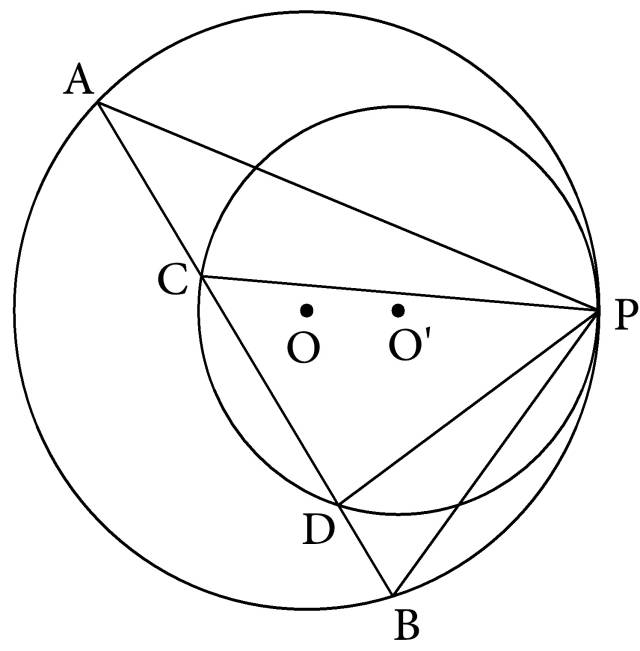 例60  如图4-165 ,已知:⊙o ,⊙o ′内切于p ,⊙o 的弦ab 交⊙o ′于c