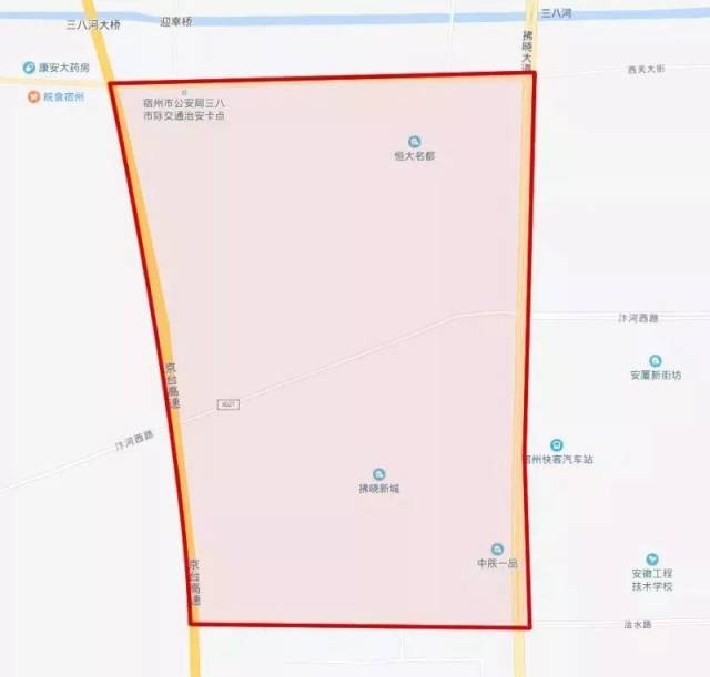 (千亩园校区) 区域范围:高速公路以东,浍水路以南,磬云路以西,迎宾