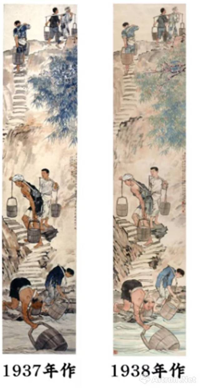 徐悲鸿纪念馆馆长徐庆平在展厅谈起此画说:"《巴人汲水图》共有两幅