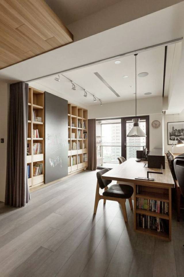 与客厅相连的开放式书房,让学习气氛蔓延整个家
