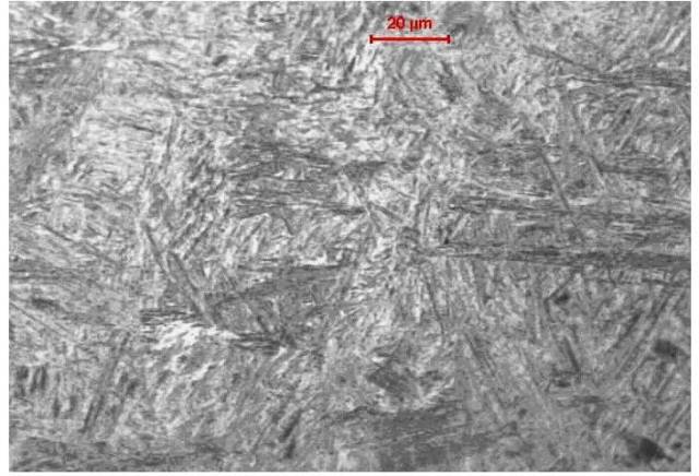 金相组织为回火马氏体 少量的铁素体,依据评级图9评定,马氏体级别为8