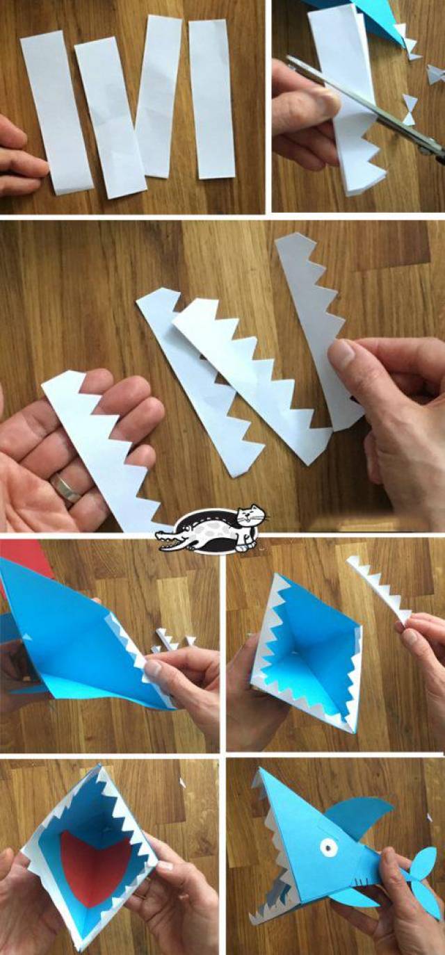 幼儿园手工——可爱立体的纸鲨鱼,制作简单