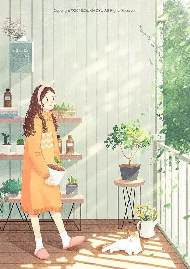 小清新治愈系的小女孩插画系列,干净而美好的画面