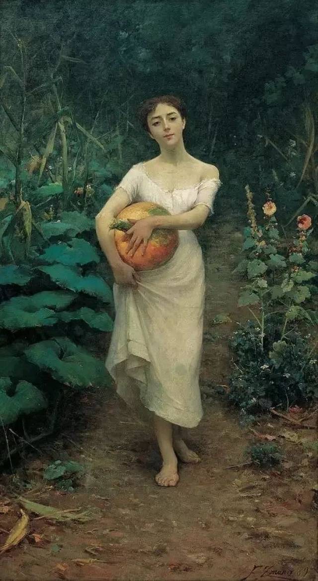 《抱南瓜的少女》fausto zonaro 1889 意大利