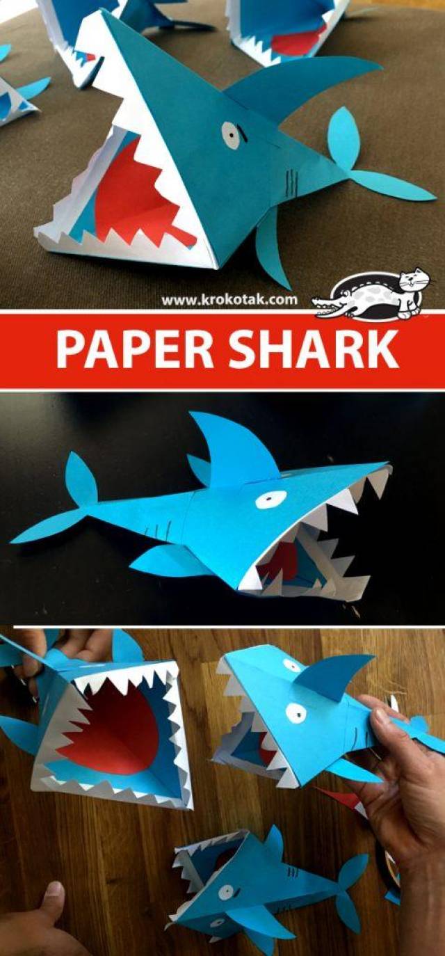幼儿园手工—可爱立体的纸鲨鱼,制作简单