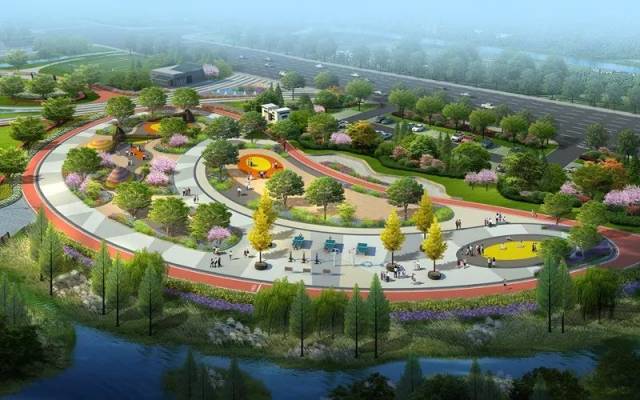 入口处建有景观花池,进入园内,园内路为健身步道,这一步道环绕整个