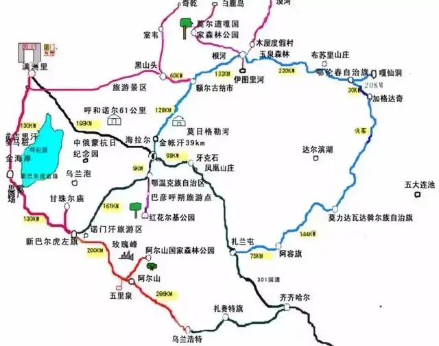 白鹿岛—莫尔道嘎国家森林公园—莫尔道嘎镇—太平村—老鹰嘴—月牙