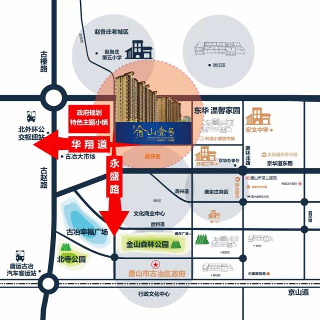 并陆续启动外环路北移以及京哈高速古冶支线的建设工作,今后金山壹号