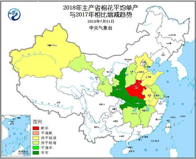 7月北方一季稻,棉花产区大部水热条件较好,南方部分产区出现高温和