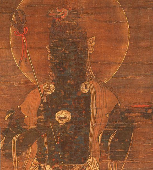 4,十二天象之帝释天 挂轴 绢本着色 金泥 规格:122.7 cm x 41.8 cm