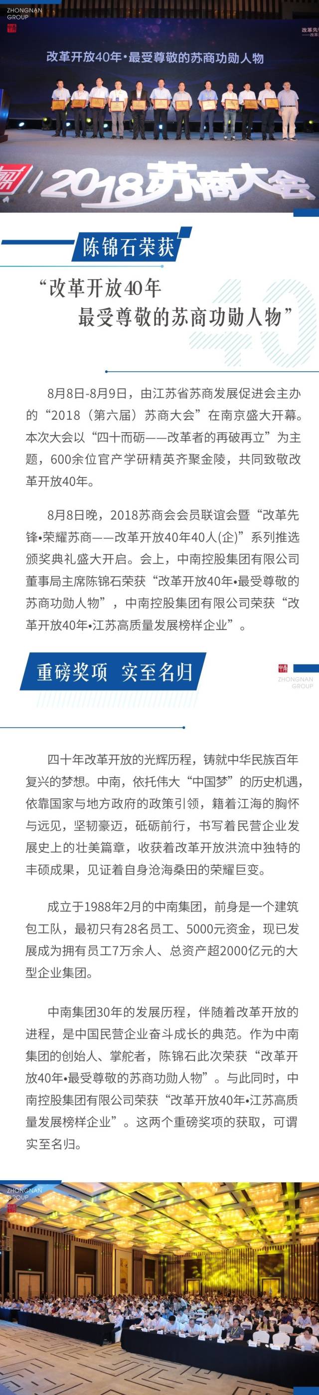 陈锦石荣获"改革开放40年·最受尊敬的苏商功勋人物"