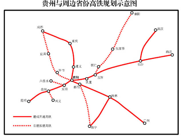 贵州与周边省份高铁规划示意图