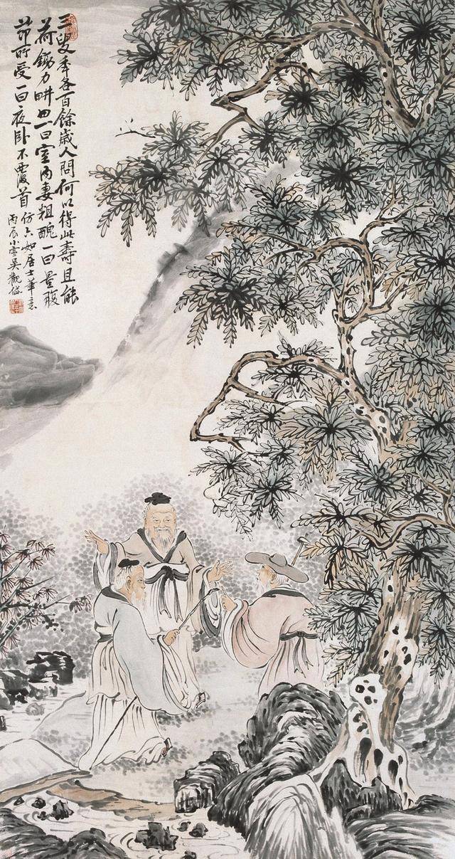 山水作品意境开阔,苍健浑朴,人物画生动.又精研书法.