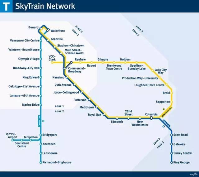 温哥华当地的公共交通发达,市内公共交通有巴士(bus),空中地铁(sky