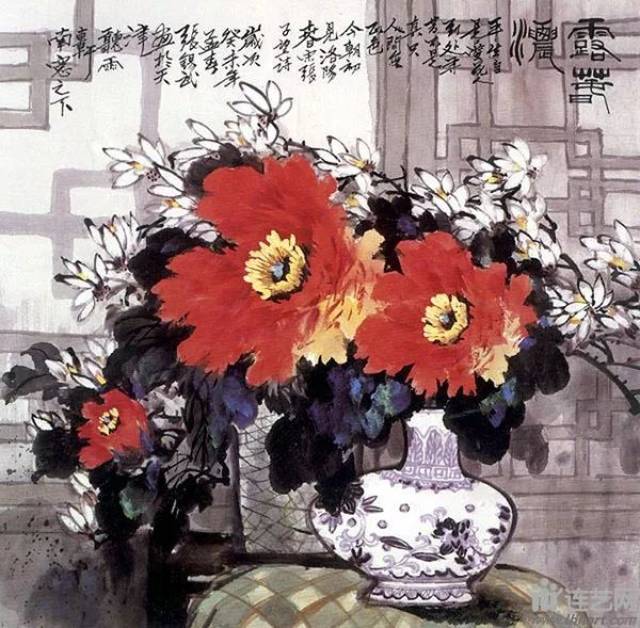著名画家张锡武及其彩墨牡丹