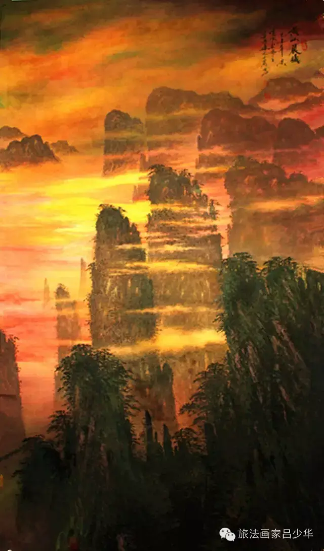 山水画《黄山晨曦 》 142cmx68cm