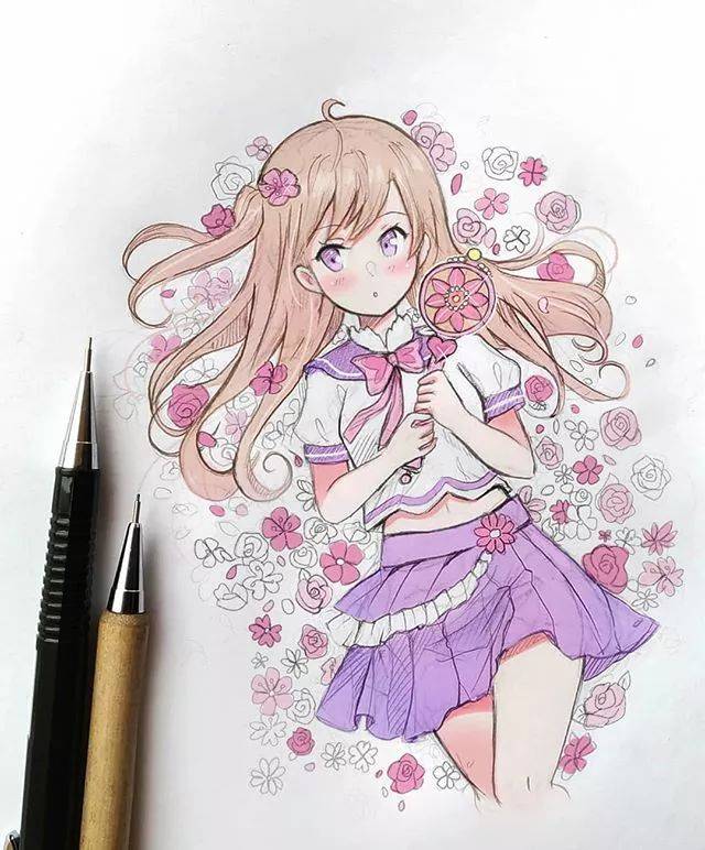马克笔画出的可爱美少女