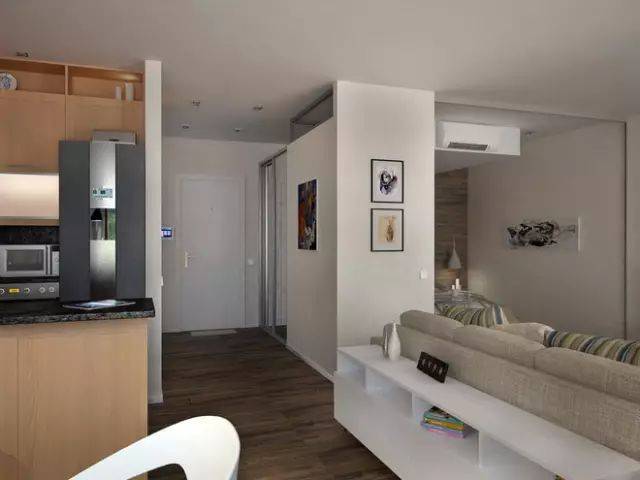 这套50个平方的单身公寓,格局非常的方正,布局也非常的简单;现代简约